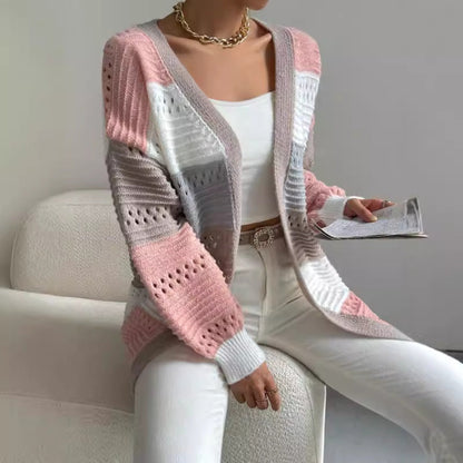 Women’s Knit Cardigan – Oversized Fit – Long Sleeve – Open Front – Textured Knit Layers