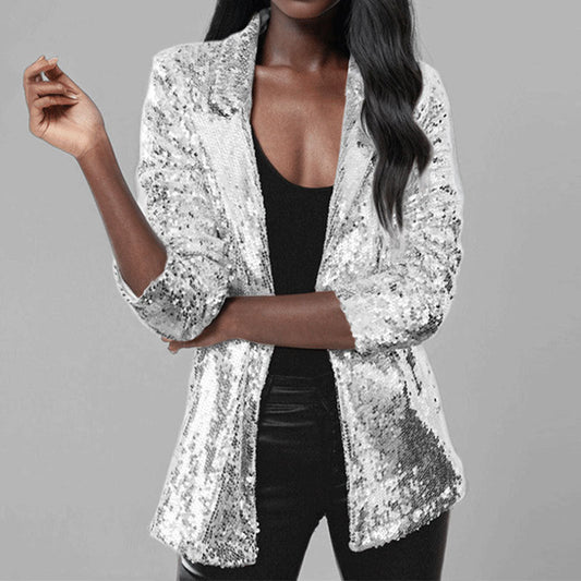 Women’s Blazer – Sequin Embellished – Tailored Fit – Open Front Full Sleeve
