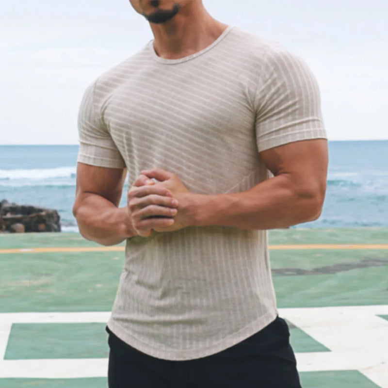 Men’s T-Shirt – Slim Fit – Cotton Blend – Crew Neck – Short Sleeve – Striped Casual Wear