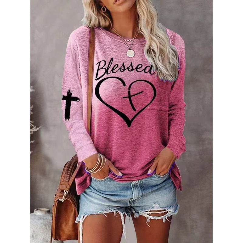 Women’s Long Sleeve Shirt – Relaxed Fit – Cotton Blend – Graphic Print – Casual Wear