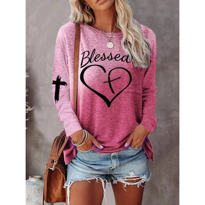 Women’s Long Sleeve Shirt – Relaxed Fit – Cotton Blend – Graphic Print – Casual Wear