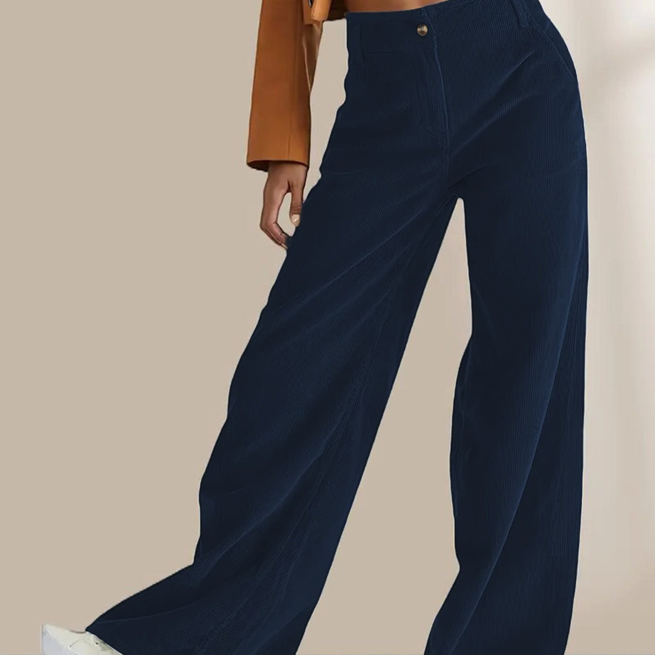 Women’s Straight-Leg Pants – Corduroy – High Waist – Casual Fit – Full Length