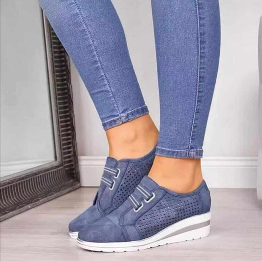 Women’s Wedge Sneakers – Slip-On Design – Breathable Blend – Elastic Vamp – Casual Fit