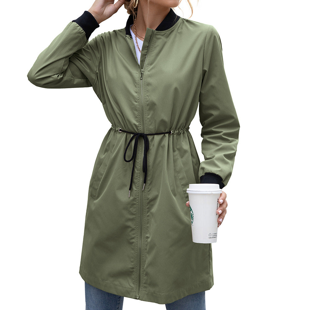 Women’s Raincoat Jacket – Hooded – Water-Resistant – Drawstring Waist – Ribbed Cuffs