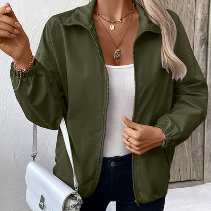 Women’s Casual Jacket – Waterproof – Relaxed Fit – Zip Front – Elastic Cuffs – Hip Length