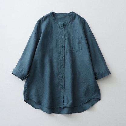 Women’s Shirt – Oversized Fit – Three-Quarter Sleeve – Linen Blend – Button-Down