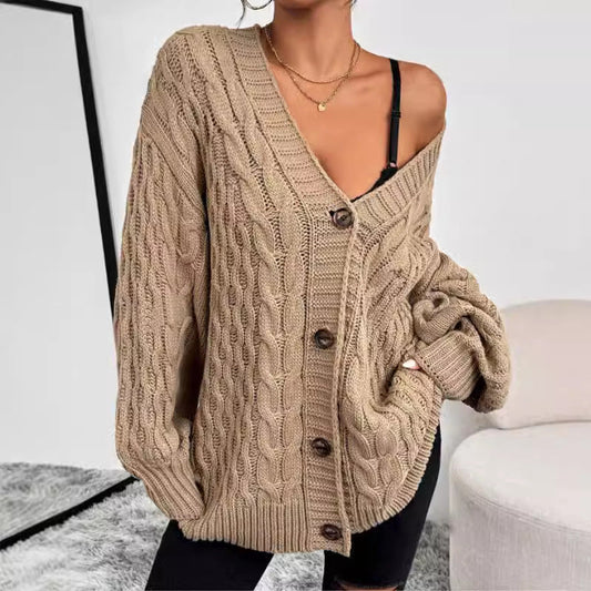 Women’s Cardigan – Cable Knit – Oversized Fit – V-Neck – Button Front – Long Sleeve