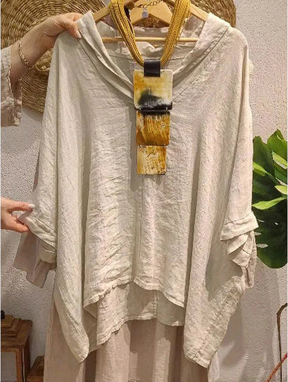 Women’s Blouse – Linnen – Oversized Fit – Hooded Longline – Casual Relaxed Style