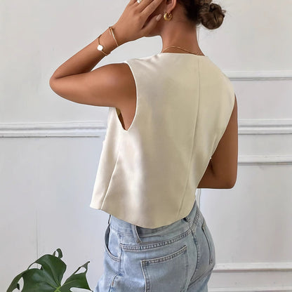 Women’s Cropped Vest – Structured Fit – Button Front – Cotton Blend