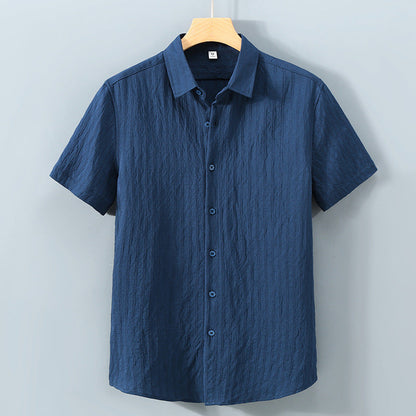 Men’s Button-Down Shirt – Relaxed Fit – Breathable Blend – Short Sleeve – Textured Finish