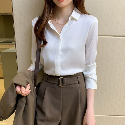 Women’s Button-Down Shirt – Relaxed Tailored Fit – Lightweight Cotton Blend – Long Sleeve