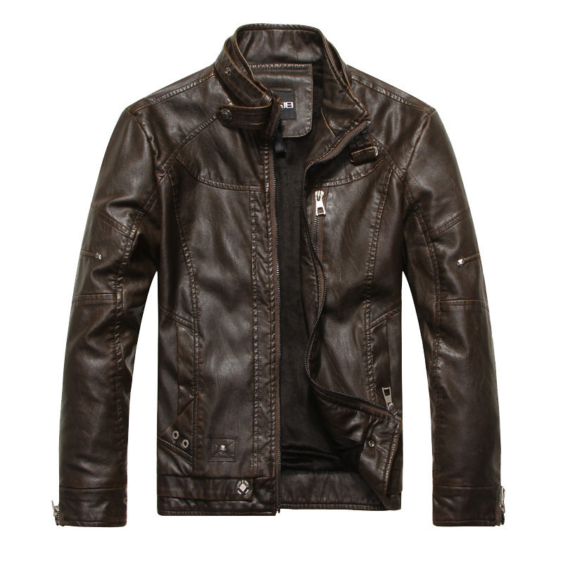 Men’s Biker Jacket – Slim Fit PU Leather – Zipper Front – Stand Collar – Lined