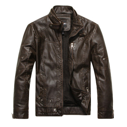 Men’s Biker Jacket – Slim Fit PU Leather – Zipper Front – Stand Collar – Lined