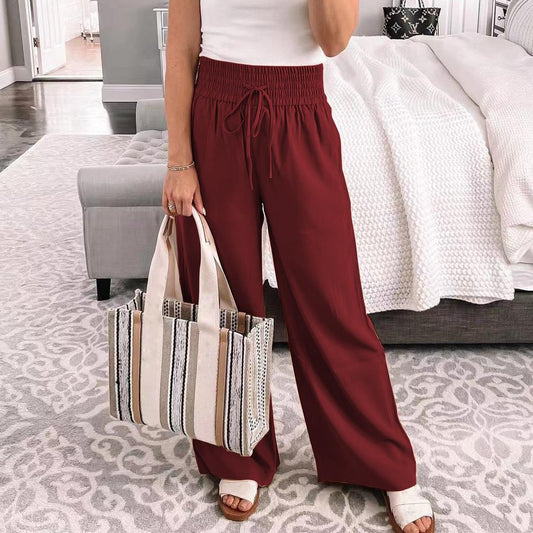Women’s Wide-Leg Pants – Relaxed Fit – Elastic Waist with Drawstring – Cotton Blend