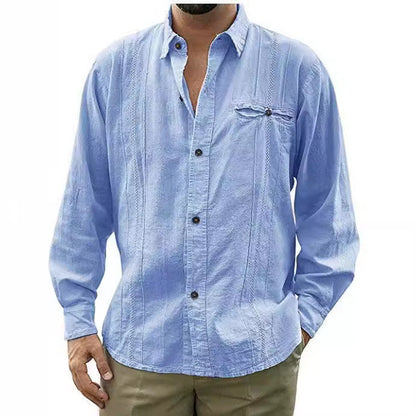 Men’s Linen Shirt – Relaxed Fit – Long Sleeve – Button-Up with Chest Pocket