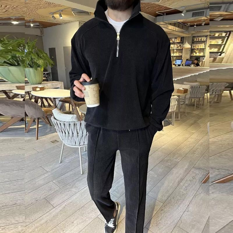 Men’s Lounge Set – Relaxed Fit – Half-Zip Jacket – Cotton Blend – Full Length Pants