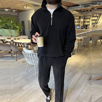 Men’s Lounge Set – Relaxed Fit – Half-Zip Jacket – Cotton Blend – Full Length Pants