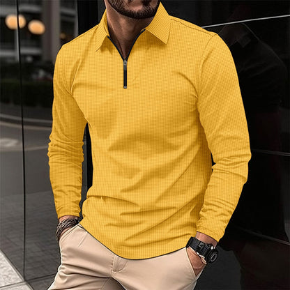 Men’s Long Sleeve Athletic Shirt – Slim Fit – Zip Collar – Stretch Fabric