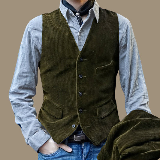 Men’s Vest – Tailored Fit – Corduroy Texture – Button Front – Waist Length Classic