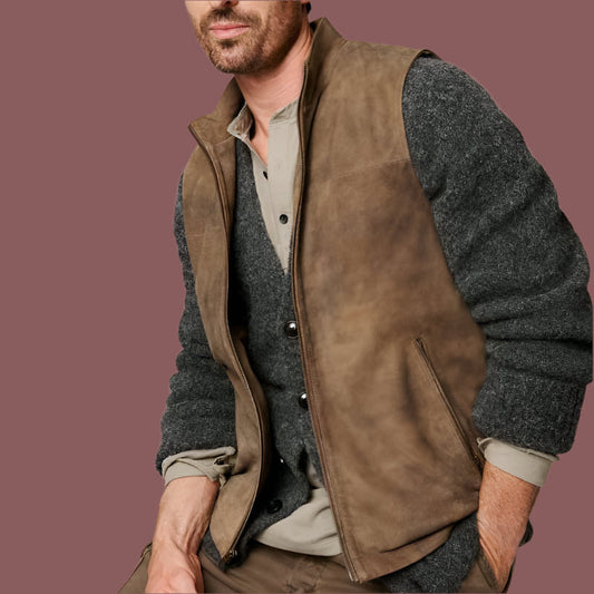 Men’s Vest – Soft Textured Fabric – Zip Front – Stand Collar – Relaxed Structured Fit