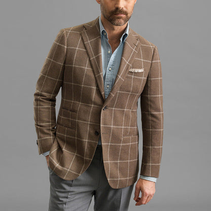 Men’s Blazer – Structured Fit – Windowpane Check – Single-Breasted Formal Style