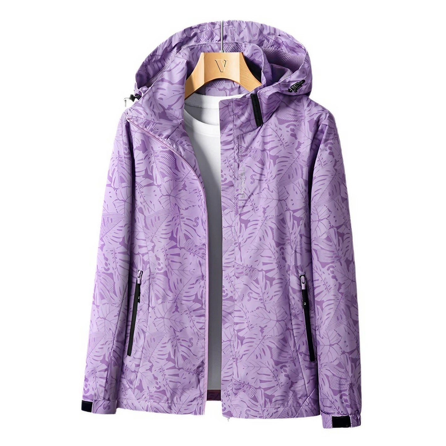 Women’s Waterproof Jacket – Standard Fit – Wind-Resistant – Adjustable Hood – Zipper Pockets