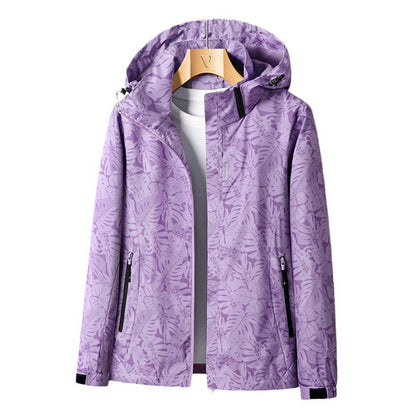 Women’s Waterproof Jacket – Standard Fit – Wind-Resistant – Adjustable Hood – Zipper Pockets