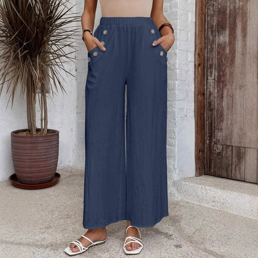 Women’s Cropped Pants – Wide Leg – Elastic Waist – Soft Lightweight Woven Fabric