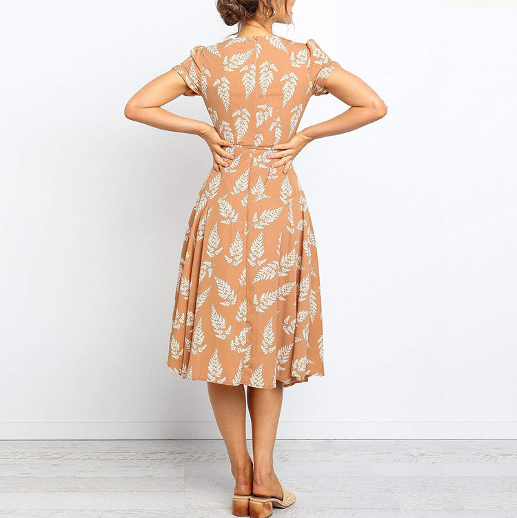 Women’s Midi Dress – Breathable Blend – A-Line Fit – V-Neck – Short Sleeve