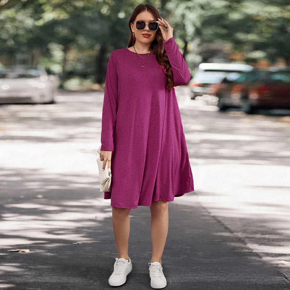 Women’s Long Sleeve Dress – Relaxed Fit – Knit Fabric – Midi Length with Pockets