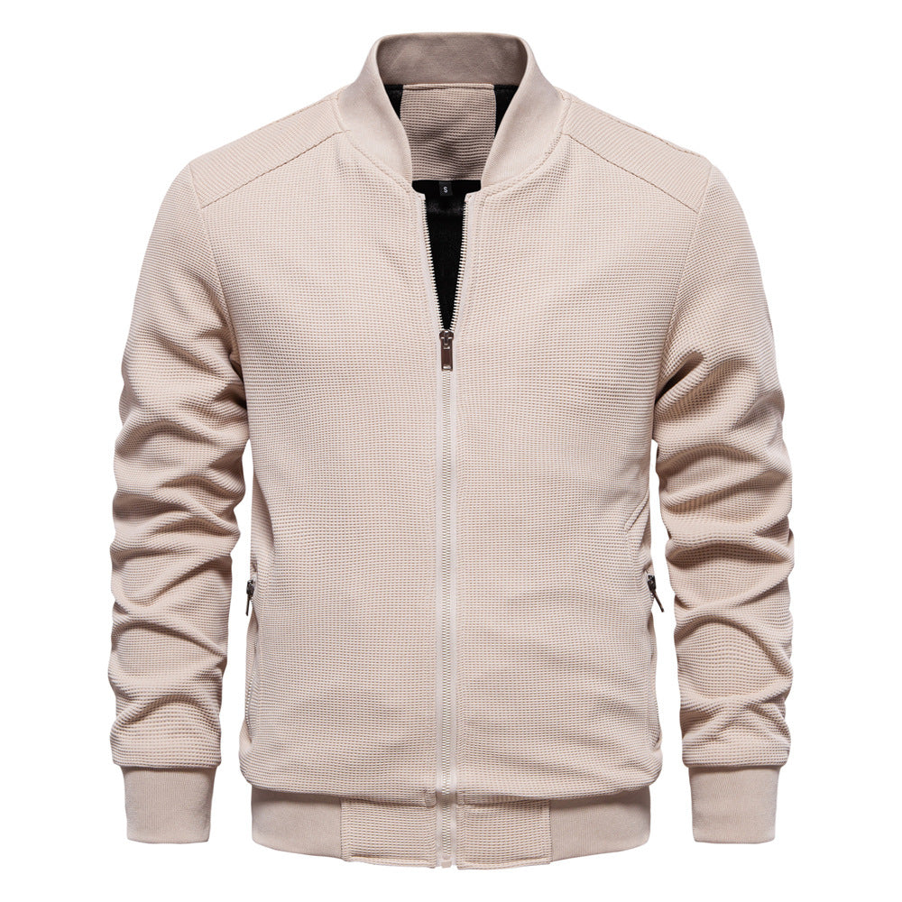 Men’s Bomber Jacket – Slim Fit – Textured Fabric – Zipper Front – Ribbed Trims