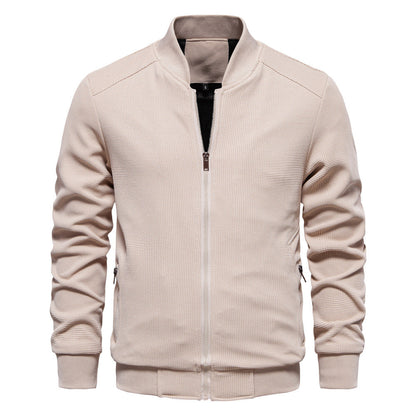 Men’s Bomber Jacket – Slim Fit – Textured Fabric – Zipper Front – Ribbed Trims