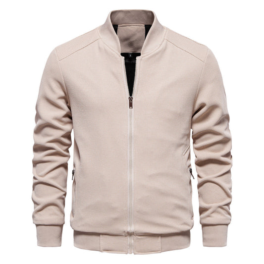 Men’s Bomber Jacket – Slim Fit – Textured Fabric – Zipper Front – Ribbed Trims