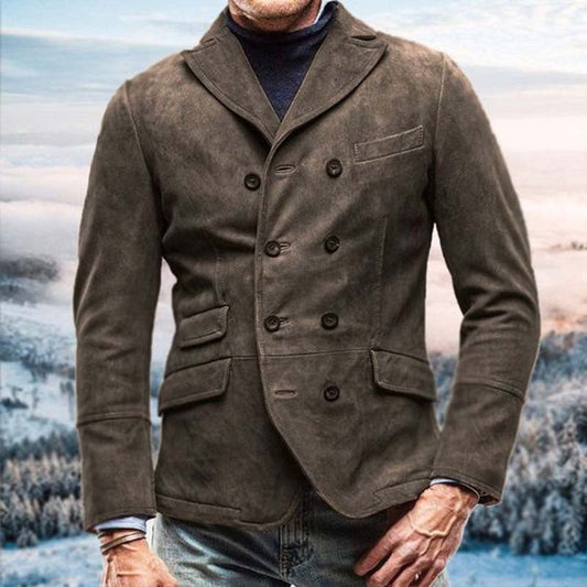 Men’s Double-Breasted Jacket – Tailored Fit – Lapel Collar – Luxury Fabric – Hip Length