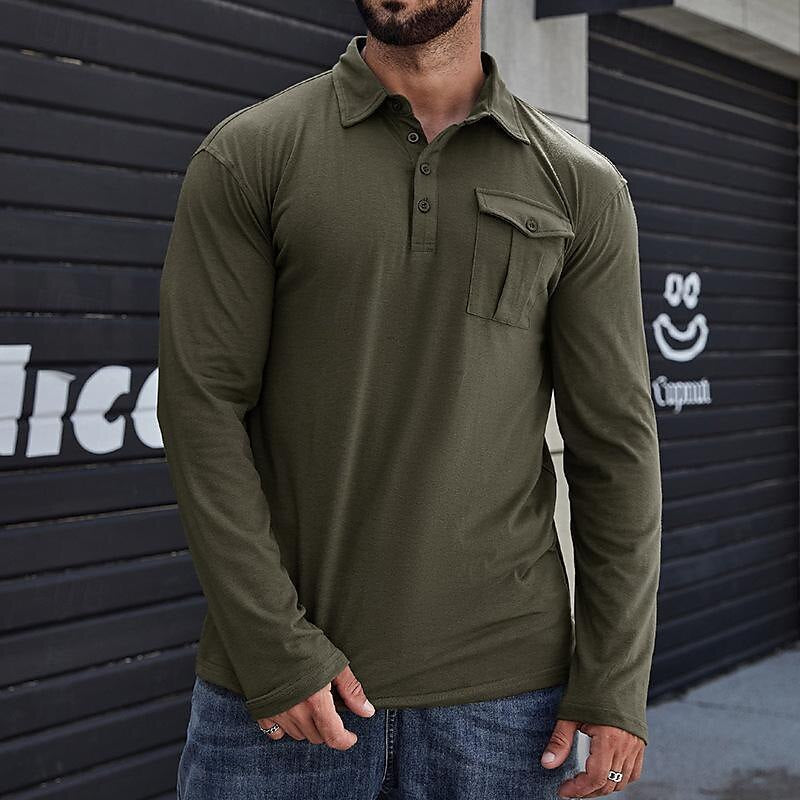 Men’s Henley Polo Shirt – Cotton – Regular Fit – Stand Collar – Chest Pocket