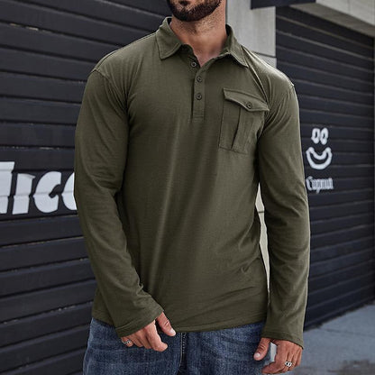 Men’s Henley Polo Shirt – Cotton – Regular Fit – Stand Collar – Chest Pocket