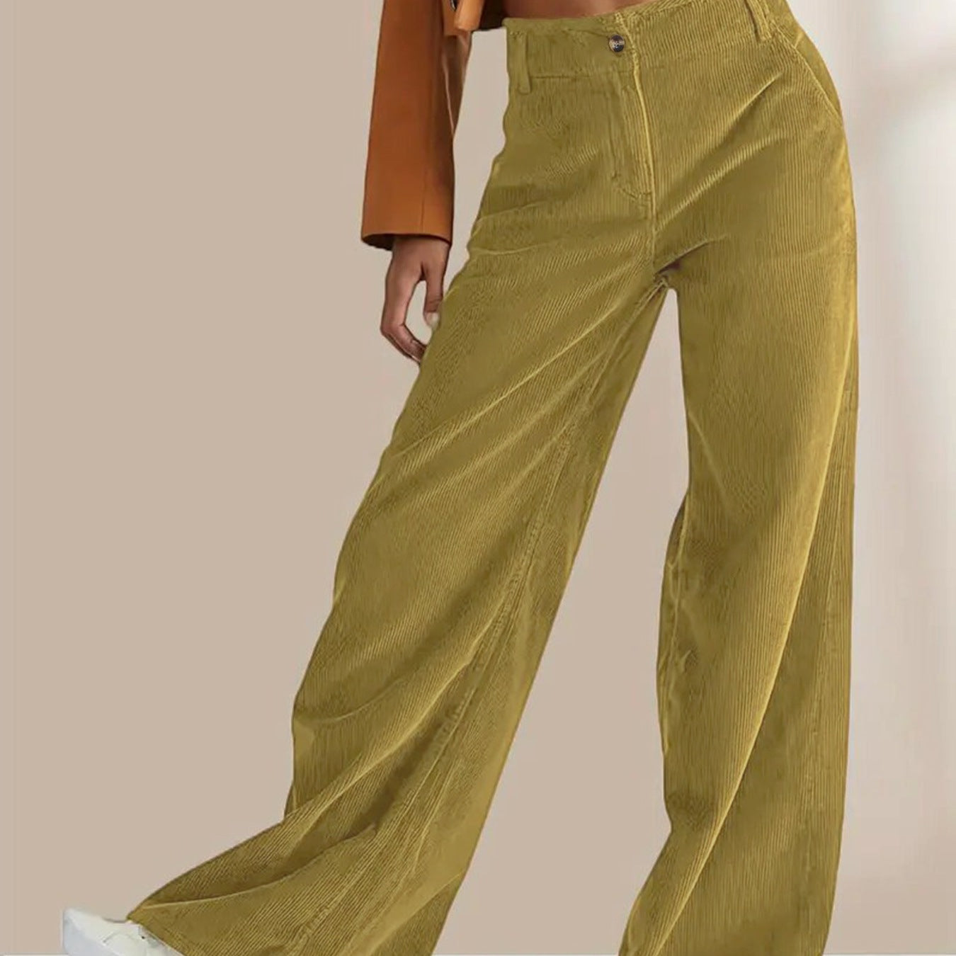 Women’s Straight-Leg Pants – Corduroy – High Waist – Casual Fit – Full Length