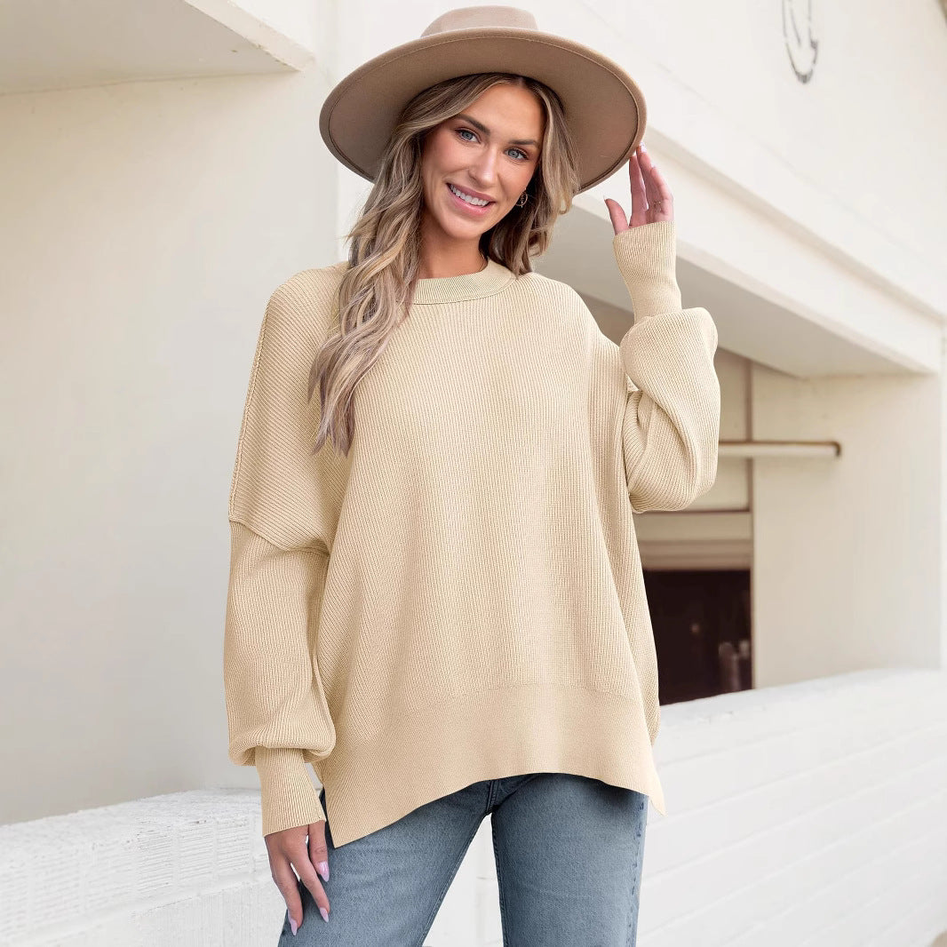 Women’s Pullover Knit Sweater – Oversized Fit – Long Sleeve – Side Slits – Textured Knit