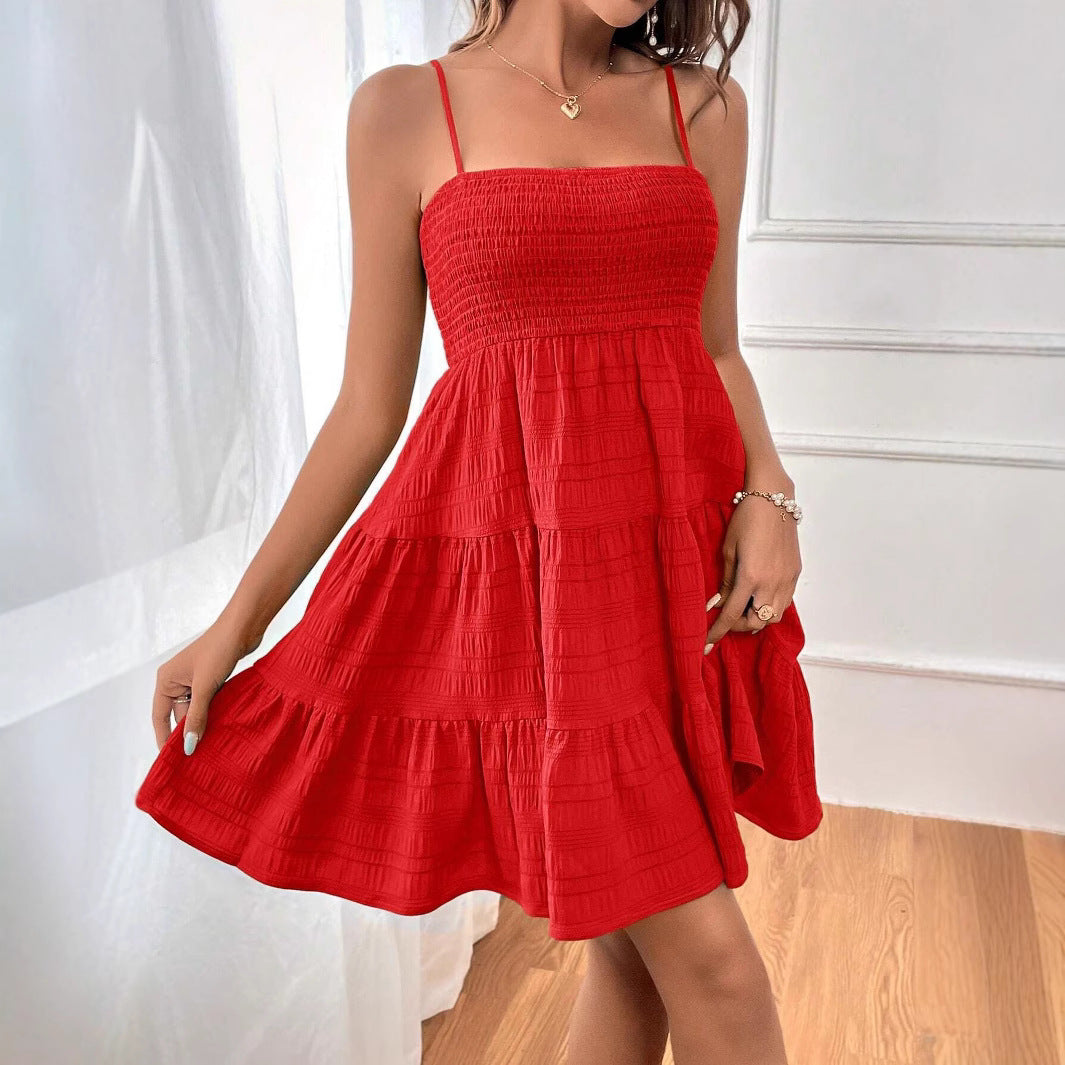Women’s A-Line Dress – Smocked Bodice – Tiered Skirt – Sleeveless Lightweight Casual