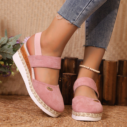 Women’s Wedge Sandals – Closed Toe – Wide Straps – Jute Heel – Secure Fit