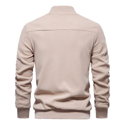 Men’s Bomber Jacket – Slim Fit – Textured Fabric – Zipper Front – Ribbed Trims