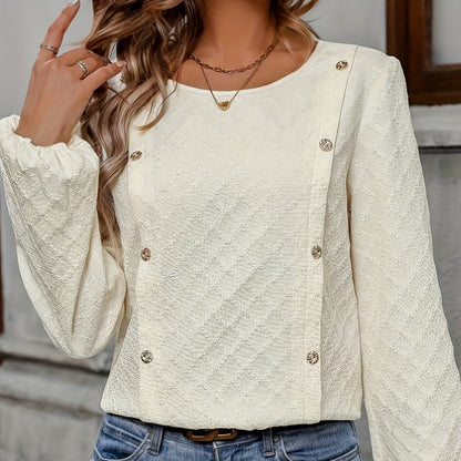 Women’s Long Sleeve Shirt – Relaxed Fit – Lantern Sleeve – Button Detail