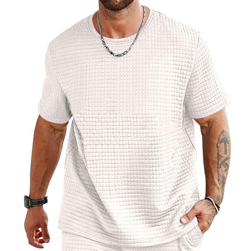 Men’s T-Shirt – Relaxed Fit – Soft Knit Grid Texture – Breathable Crew Neck Casual Wear