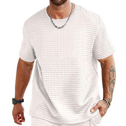 Men’s T-Shirt – Relaxed Fit – Soft Knit Grid Texture – Breathable Crew Neck Casual Wear