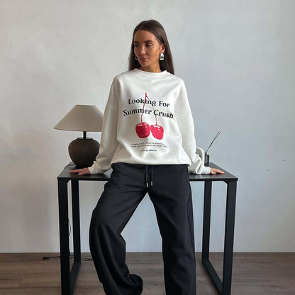 Women’s Pullover Sweatshirt – Oversized Fit – Soft Knit – Graphic Front – Crew Neck