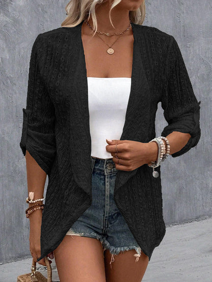 Women’s Cardigan – Crochet Knit – Open Front – Relaxed Fit – Three-Quarter Sleeve