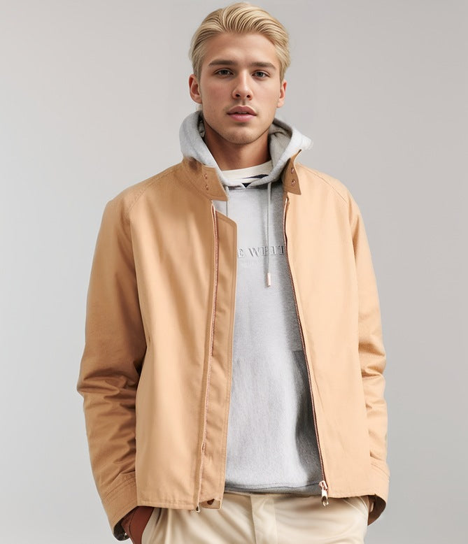 Men’s Jacket – Slim Fit – High Collar – Cotton Blend – Zipper Front – Casual Wear