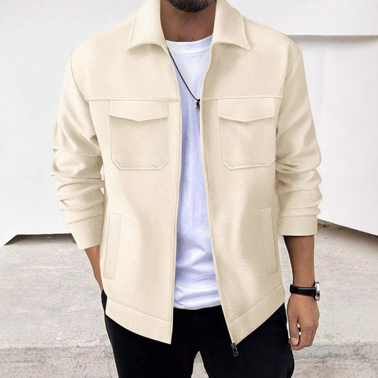 Men’s Cargo Jacket – Tailored Fit – Cotton Blend – Multi Pocket Zip Front Design