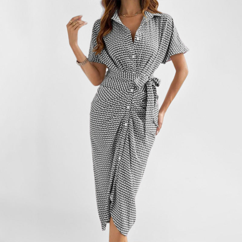Women’s Wrap Dress – V-Neck Midi – Adjustable Waist Tie – Short Sleeve Lightweight Fit