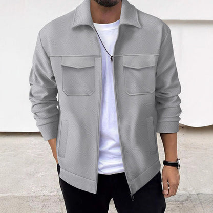 Men’s Cargo Jacket – Tailored Fit – Cotton Blend – Multi Pocket Zip Front Design